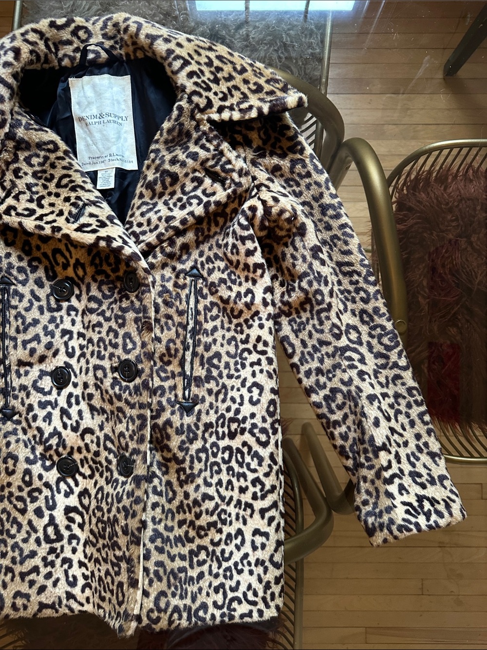 Denim & Supply Ralph Lauren Leopard Faux Fur Pea Coat - Rare Y2K